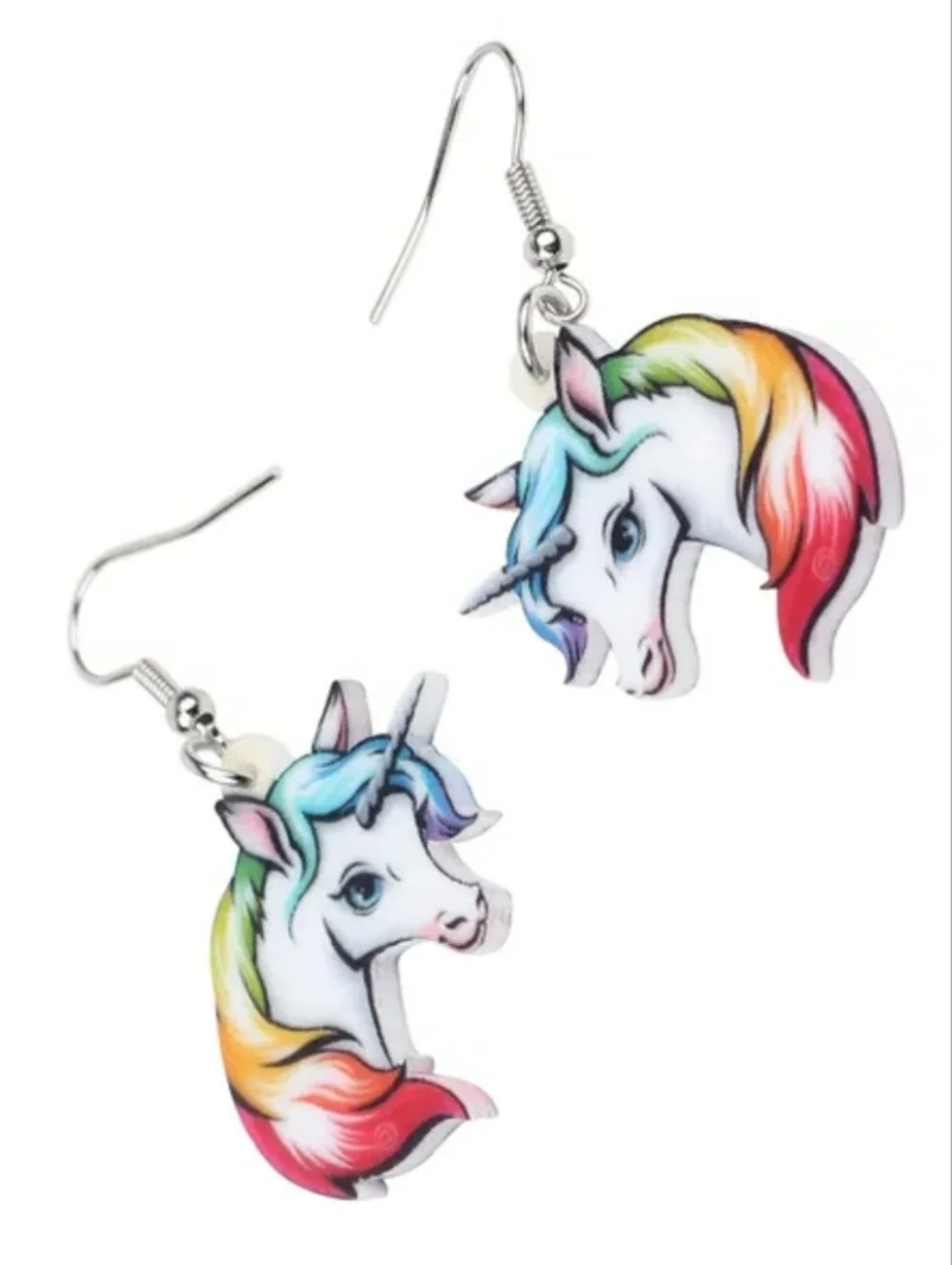 Hand Crafted Rainbow Mane Unicorn Dangle Earrings for Girls And Women